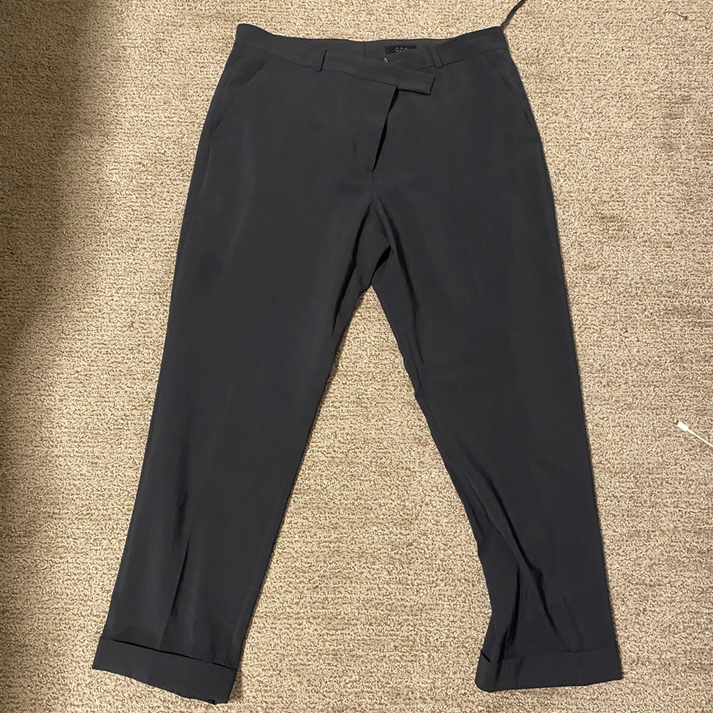 COS Navy 100% Polyester Straight Ankle Trouser Pant Size 12